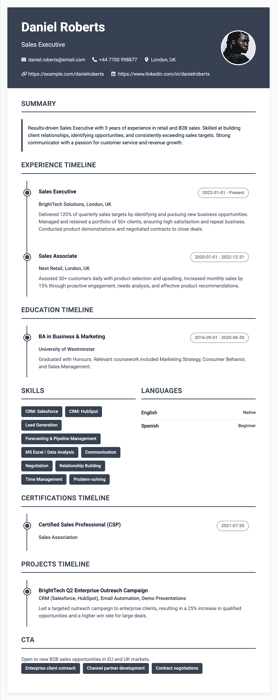 Un CV créé avec Mosali